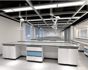 Tavolo Centrale per Laboratorio, Banco a Isola, Banco a Parete per Chimica, Fisica e Biotecnologie con Porta Reagenti - Product Image 1