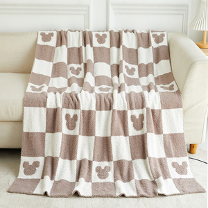 <span class=keywords><strong>Couverture</strong></span> en microfibre tricotée à damier pour bébé Mickey, 127x152cm, noire et grise, personnalisée, classe A - Product Image 3