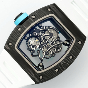 Montre de luxe en fibre de carbone avec surface saphir, mouvement visible raffiné et bracelet en caoutchouc tendance - Product Image 6