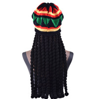 Bonnet Rasta Jamaïcain en Crochet Reggae avec Dreads, Perruque Cheveux Longs Noirs pour Grossiste
