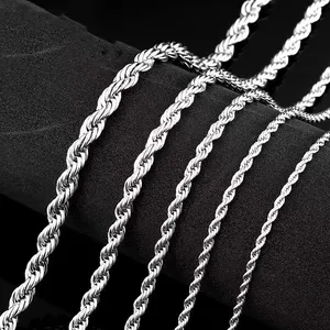 Hip Hop Jewelry 18K Solid Gold Rope Chain Cuban Link Chain 925 Sterling Silver Rope Necklace Cuban Link Chain