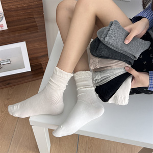Women's Pure Cotton Slouch <b>Socks</b> Solid Color Breathable Mid-Calf <b>Socks</b> For Summer Casual Wear - Product Image 1
