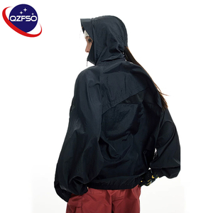 QZFSO Custom Streetwear Lightweight Mesh Zip up Windbreaker Breathable Quick-dry Polyester Sun Protection <b>Jacket</b> With Hood - Product Image 6