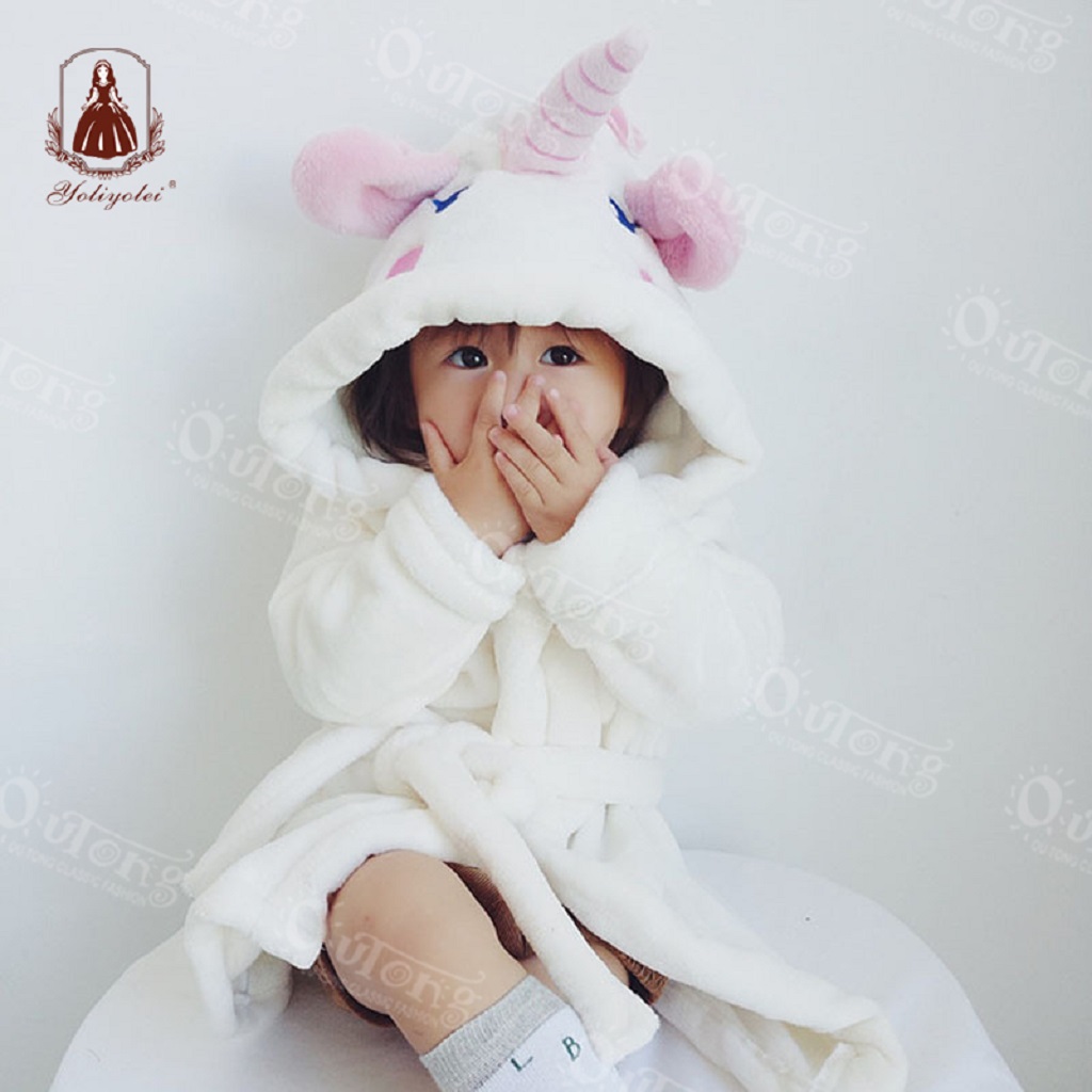 В форме единорога; Фланелевый банный халат с капюшоном для малышей Пижама для малышей белый мягкий халат; Детская ночная рубашка для девочек, одежда для сна, пижамы для девочек, одежда для сна