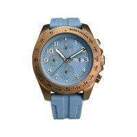 Montre chronographe automatique vintage en bronze pour homme, cadran noir, bracelet en silicone, montre-bracelet de sport