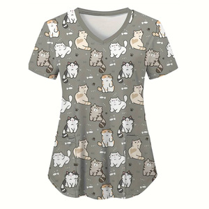 High Quality Women <b>Scrub</b> Medical <b>Uniform</b> <b>Scrubs</b> Nursing Tops Factory Customer Printed <b>Scrubs</b> Sets - Product Image 5