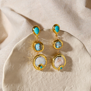 <span class=keywords><strong>Orecchini</strong></span> naturali con perla d'acqua dolce e turchese 24K/18K placcato in oro <span class=keywords><strong>blu</strong></span> stile elegante da donna gioielli da sposa per regalo amico - Product Image 4