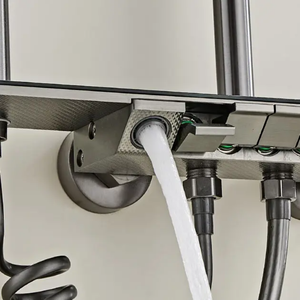 Ensemble de douche thermostatique gris anthracite moderne avec commande à touches piano, système de pluie mural, <span class=keywords><strong>douchette</strong></span> à main et pulvérisateur de <span class=keywords><strong>bidet</strong></span> - Product Image 3