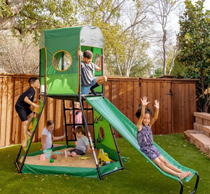 Structure de jeu d'extérieur portable pour enfants avec toboggan, balançoire, trampoline et aire de <span class=keywords><strong>jeux</strong></span> couverte en ABS/PP - Product Image 1