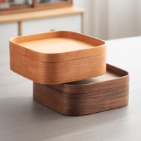 Boîte de rangement carrée minimaliste en bois de noyer noir massif, fabriquée à la main, écologique, avec couvercle, organisateur de bureau pour collations, thé, salon