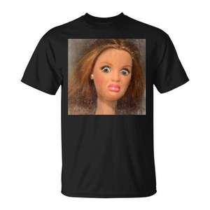 Camiseta Doll Face Meme negra unisex para adultos talla mediana - Product Image 1