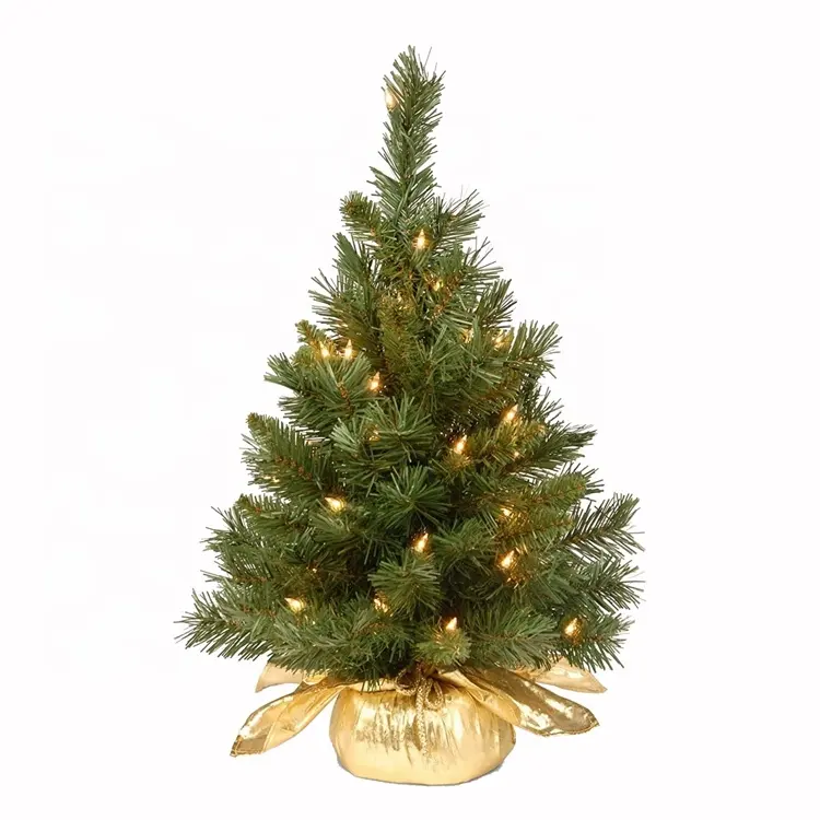 2 ft Pre-lit Artificial Mini Xmas Tree Gold Cloth Bag Base led trees fir christmas