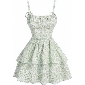 Robe d'été mini à imprimé floral pour femme FOXA, bretelles spaghetti, coupe trapèze, taille empire, robe de vacances décontractée et respirante en tissu tissé - Product Image 1
