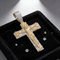 Pendentif chaîne hip-hop personnalisé en argent sterling 925, moissanite VVS, plaqué or véritable, bijoux glacés, pendentif croix pour homme