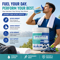 Poudre de créatine et d'électrolytes OEM ODM 2-en-1, supplément nutritionnel sportif saveur myrtille, hydratation et soutien musculaire, boisson pour l'entraînement