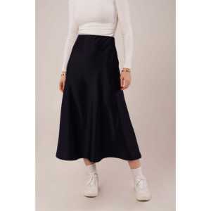 Wholesale Midi <b>A</b>-<b>Line</b> <b>Navy</b> Blue Satin <b>Skirt</b> Bell-Shape Button Decoration Casual Sexy Style Skinny Fit Summer Autumn Spring Light - Product Image 2