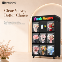 Distributeur automatique de fleurs BANDENG 6510XH 10T avec paiement en espèces, offrant une présentation de 8 fleurs fraîches pour un fonctionnement en libre-service quotidien