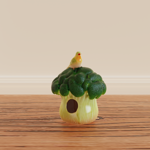 Bulk Premium Keramische Vogelhuisje Schattige Vogel Op Broccoli Sculptuur Op Maat Gemaakte Huisdierenhabitat Handgemaakt Binnentuin Decor Vogelhuis - Product Image 5