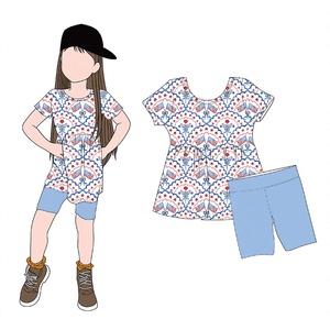 <span class=keywords><strong>Abbigliamento</strong></span> Personalizzato per Bambini per la Festa dell'Indipendenza, Set Due Pezzi con Abito Corto in Bambù e Pantaloncini <span class=keywords><strong>da</strong></span> Ciclismo per Bambine - Product Image 1