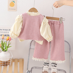 Vente en gros 2025 Vêtements pour filles Nouveaux ensembles de vêtements pour filles d'automne Ensembles roses pour filles Ensembles trois pièces - Product Image 5