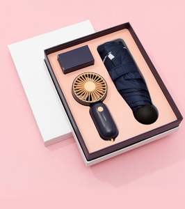 Gadgets 2022 Nouvelle idée Impression de logo personnalisé MINI VENTILATEUR et parapluie Ensemble de cadeaux d'affaires de luxe pour hommes et femmes - Product Image 3