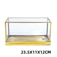 Boîte de présentation rectangulaire en laiton anti-poussière avec cadre en laiton antique boîtier cube en verre pour la décoration de la maison pour vases ou vases en verre