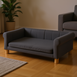 Lit pour animaux de compagnie gris foncé rectangulaire surélevé avec coussin amovible pour chiens de taille moyenne à grande, salon, toutes saisons, en fibre - Product Image 2