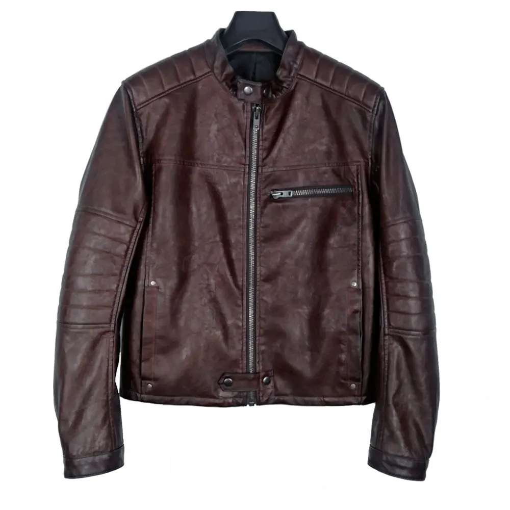 Dalian Donice Motorcycle Biker Brown Distressed Vintage Fashion Leather Jacket Men