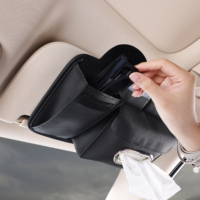 Organisateur de pare-soleil de voiture 3-en-1 de luxe en cuir PU, étui à lunettes de soleil, boîte à mouchoirs, porte-documents, pochette adaptée à Toyota Tesla VW