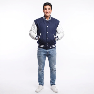 Veste universitaire en laine mérinos et cuir véritable, veste universitaire personnalisée rouge et blanche - Product Image 1