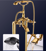 Robinet de douche sur pied TONUA à double poignée, en laiton vieilli moderne, surface polie, avec valve en céramique et jet pluie