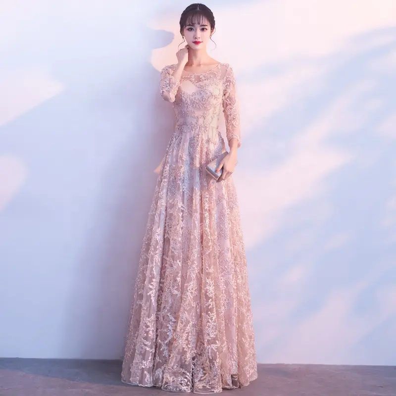 Gaun Malam Applique Renda Kerah O Gaya Cina Tradisional Dibuat Khusus