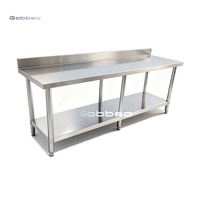 Plan de travail double couche en acier inoxydable pour cuisine commerciale et restaurant d'hôtel avec pare-éclaboussures, capacité 200 kg, surface polie