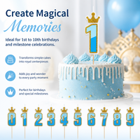 Bougies d'anniversaire numérotées bleues dégradées sur le thème du Petit Prince, bougies de gâteau à chiffres 0-9 avec couronne dorée scintillante pour fête de garçon