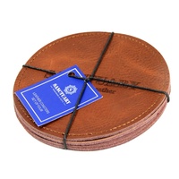 Sous-verres ronds en cuir véritable marron foncé faits à la main, lot de 4, en cuir PU LG-D036 pour la maison et le bureau