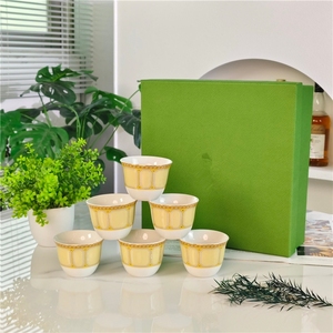 Country Style Light Luxury Simple Yellow Bone China 6 Tea <b>Mugs</b> Dishwasher Safe Star Pattern Gift <b>Box</b> Afternoon Tea Hotels - Product Image 2
