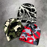 Fabricante de gorros personalizados Camo Graphic Jacquard Reversible Classic Beenies Knitted Toque Camouflage Skull Cap