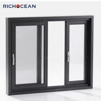 RICHOCEAN Maßgefertigte Schalldichte Doppelglasfenster Aluminium Schwarzes Schiebefenster mit Fliegengitter