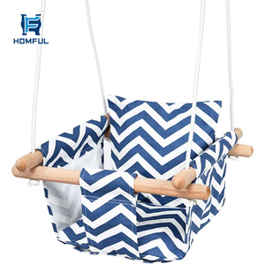 HOMFUL-Columpio de madera para bebé, silla colgante de cuerda de algodón ajustable para patio exterior - Product Image 1