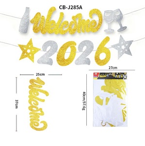 Pancarta de Feliz Año Nuevo con Purpurina Negra, Pancarta de Feliz Año Nuevo para Suministros de Fiesta de Nochevieja - Product Image 6