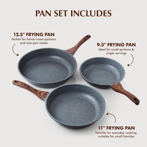 Induction Cookware Set with Non-Stick Forged Aluminium Fry <b>Pan</b> Wok Wooden Handle Glass Cover 4L Capacity Stainless Steel Bottom - Product Image 2