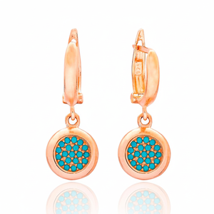 Rose Gold Plated Round <b>Dangle</b> Design Nano Turquoise Stone <b>Earring</b> 925 Sterling <b>Silver</b> Jewelry - Product Image 2