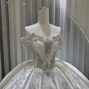 Lsoy044 Modern Bridal Ball Gowns Mikado Satin Shiny Rhinestones <b>Bride</b> Skirt Off-Shoulder Chapel Train Sweetheart Neckline - Product Image 2