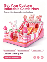 Château gonflable commercial PinkRabbit avec toboggan, thème bonbons, maison de jeu certifiée CE pour la location d'événements pour enfants, les entreprises et les fêtes