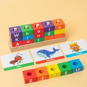 Jouets d'apprentissage <span class=keywords><strong>de</strong></span> l'alphabet Montessori, cartes flash, puzzle <span class=keywords><strong>de</strong></span> lettres pour enfants d'âge préscolaire, blocs <span class=keywords><strong>de</strong></span> lecture en bois, jeux d'orthographe ABC - Product Image 5