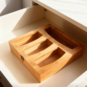 Bamboo Drawer <b>Storage</b> <b>Box</b> With Partitions 33x30x7.8cm For Food Bag Organization Home <b>Kitchen</b> Use - Product Image 1