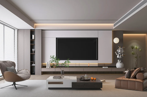 Meuble TV mural sur mesure en bois, design moderne, écologique, grand, pour salon, chambre à coucher, hôtel, gris - Product Image 2