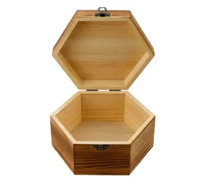 Caixa de madeira vintage hexagonal personalizada para armazenamento de armazenamento com tampa articulada