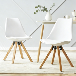 Chaise de salle à manger moderne en PP blanc avec pieds en bois de hêtre naturel, style scandinave, design minimaliste pour la maison, le café et le bureau - Product Image 1