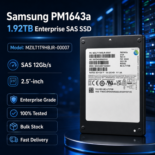 For Samsung PM1643a MZILT1T9HBJR-00007 1.92TB Enterprise SAS SSD 2.5" 12Gb/s Dual Port V-NAND TLC 2100MB/s Solid State Drive